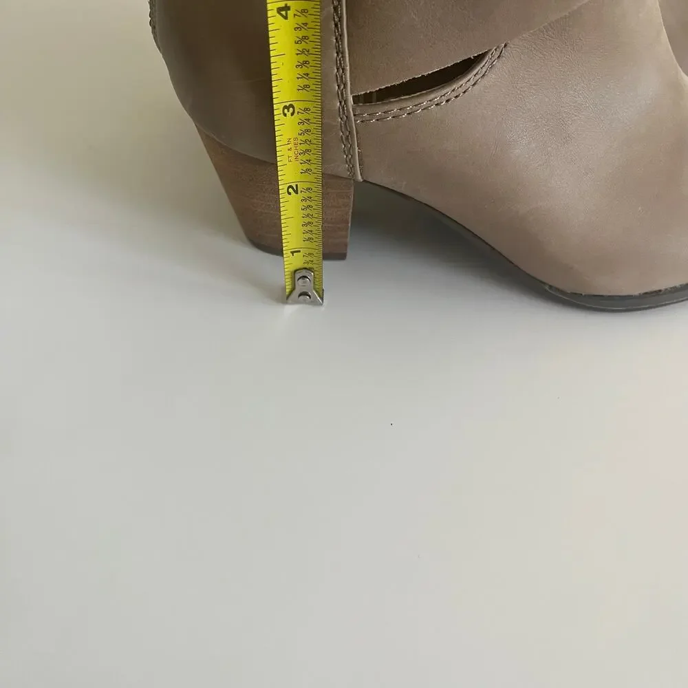 Vionic 'Rory' Women's 6 Taupe Leather Ankle Bootie Buckle Detail Almond Toe